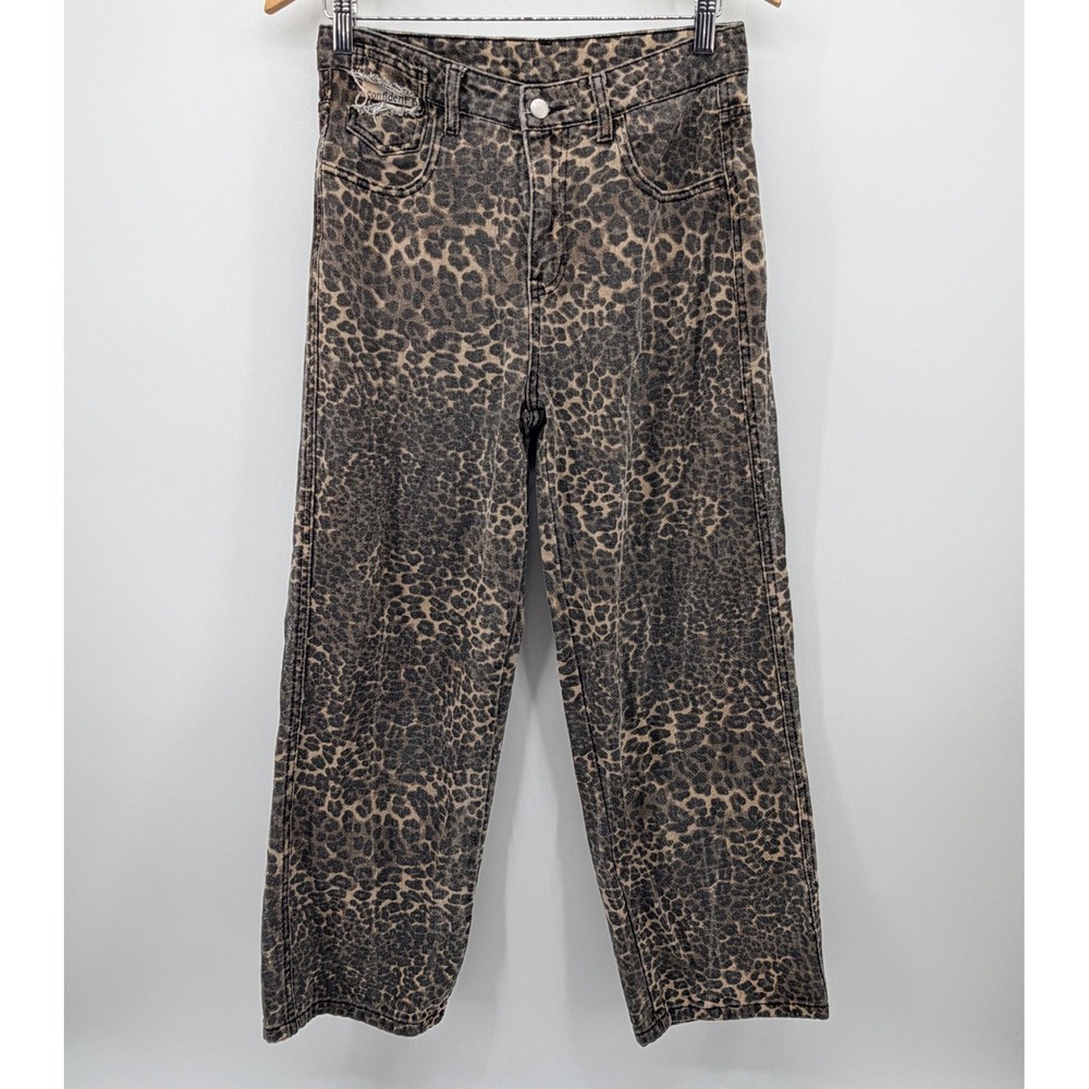 DAZY Jeans Women Medium Brown Leopard Print High Rise Straight Leg Denim Pants